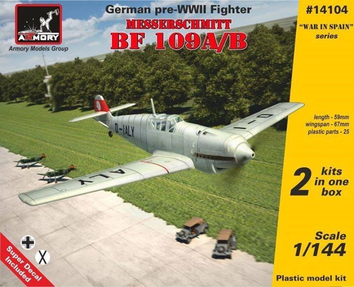 1:144 Messerschmitt Bf 109A/B, German pre-WWII fighter (2 kits/box)