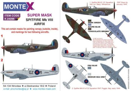 1:24 Supermarine Spitfire Mk.VIII - Super Painting Mask Set (for Airfix Kits)