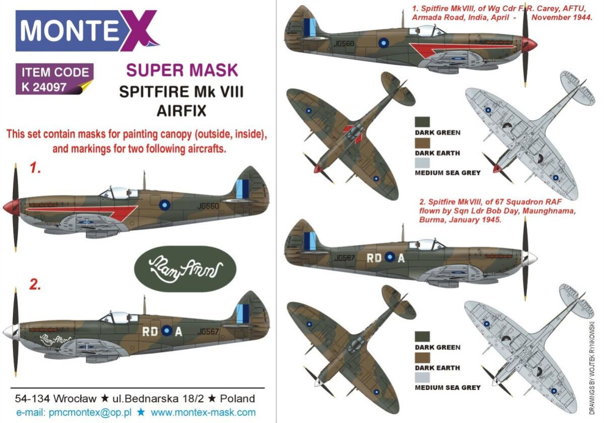 1:24 Supermarine Spitfire Mk.VIII - Super Painting Mask Set (for Airfix Kits)