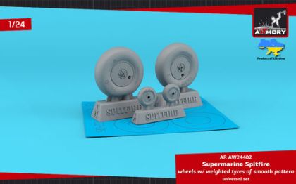 1:24 Supermarine Spitfire wheels w/ weighted tyres of smooth pattern & covered hubs