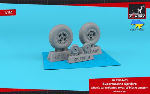 1:24 Supermarine Spitfire wheels w/ weighted tyres of blocks pattern & 4-spoke hubs