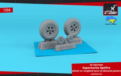 1:24 Supermarine Spitfire wheels w/ weighted tyres of diamond pattern & 5-spoke hubs
