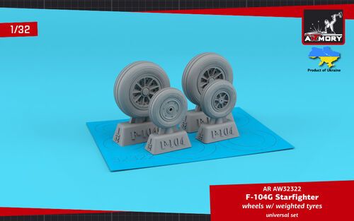 1:32 F-104G Starfighter wheels, w/ optional nose wheels, weighted - RETOOLED SET