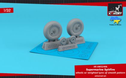 1:32 Supermarine Spitfire wheels w/ weighted tyres of smooth pattern & covered hubs