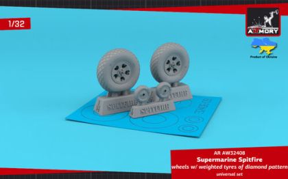 1:32 Supermarine Spitfire wheels w/ weighted tyres of diamond pattern & 5-spoke hubs