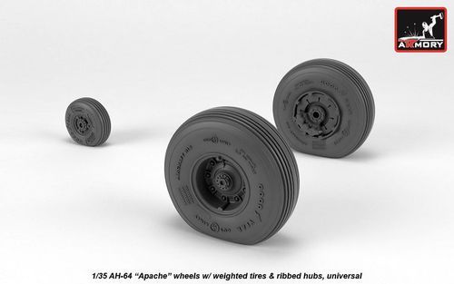1:35 AH-64 Apache wheels w/ weighted tires, spoked hubs