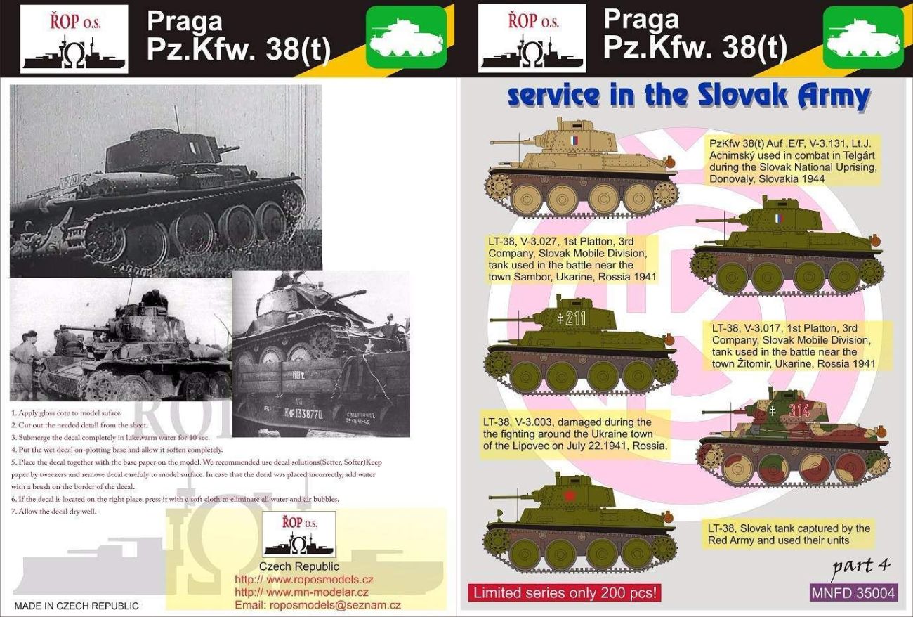 1:35 Praga Pz.Kpfw. 38(t) - Service in the Slovak Army