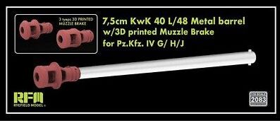 1:35 Pz.Kpfw. IV G/H/J 7,5 cm KwK 40 L/48 Metal Barrel with 3D Printed Muzzle Brake