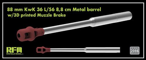 1:35 88 mm KwK 36 L/56 8,8 cm Metal Barrel with 3D Printed Muzzle Brake for Tiger I Series