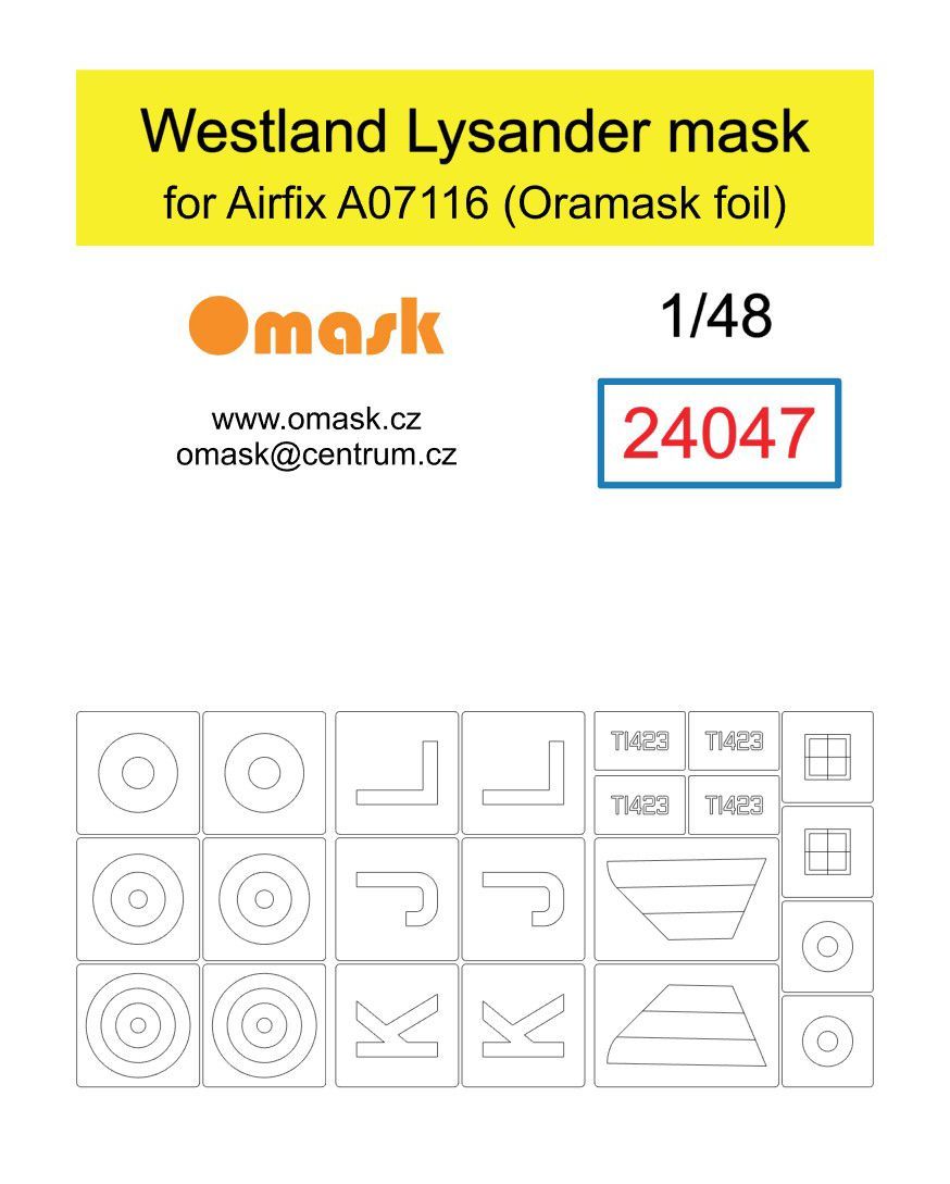1:48 Westland Lysander mask (for Airfix A07116 - Oramask foil)