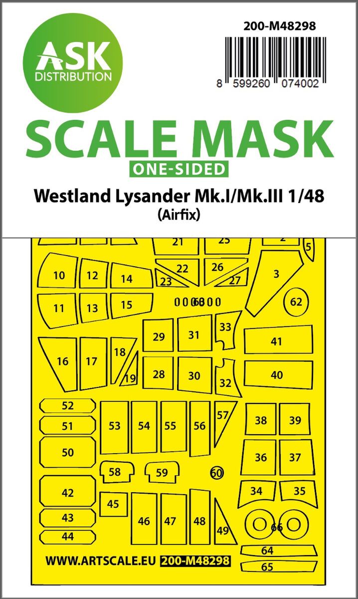 1:48 Lysander Mk.I / Mk.III one-sided express fit mask for Airfix