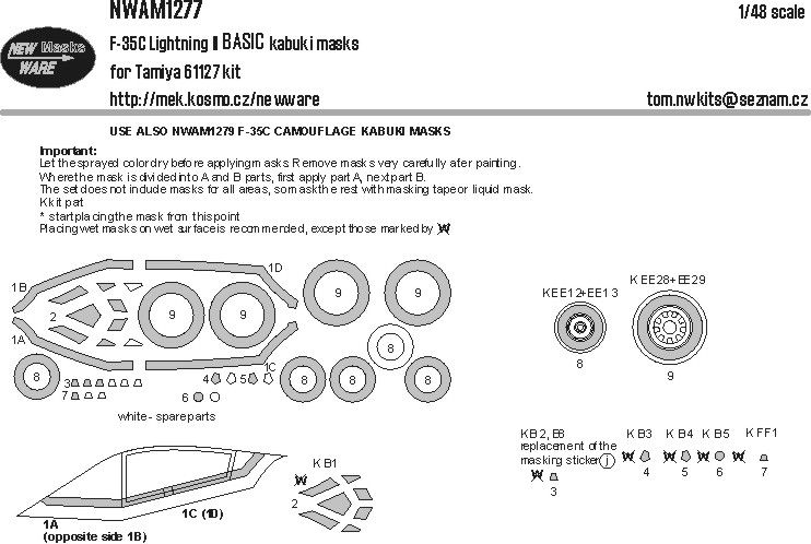 1:48 F-35C Lightning II BASIC Kabuki Masks (For Tamiya 61127 Kit)