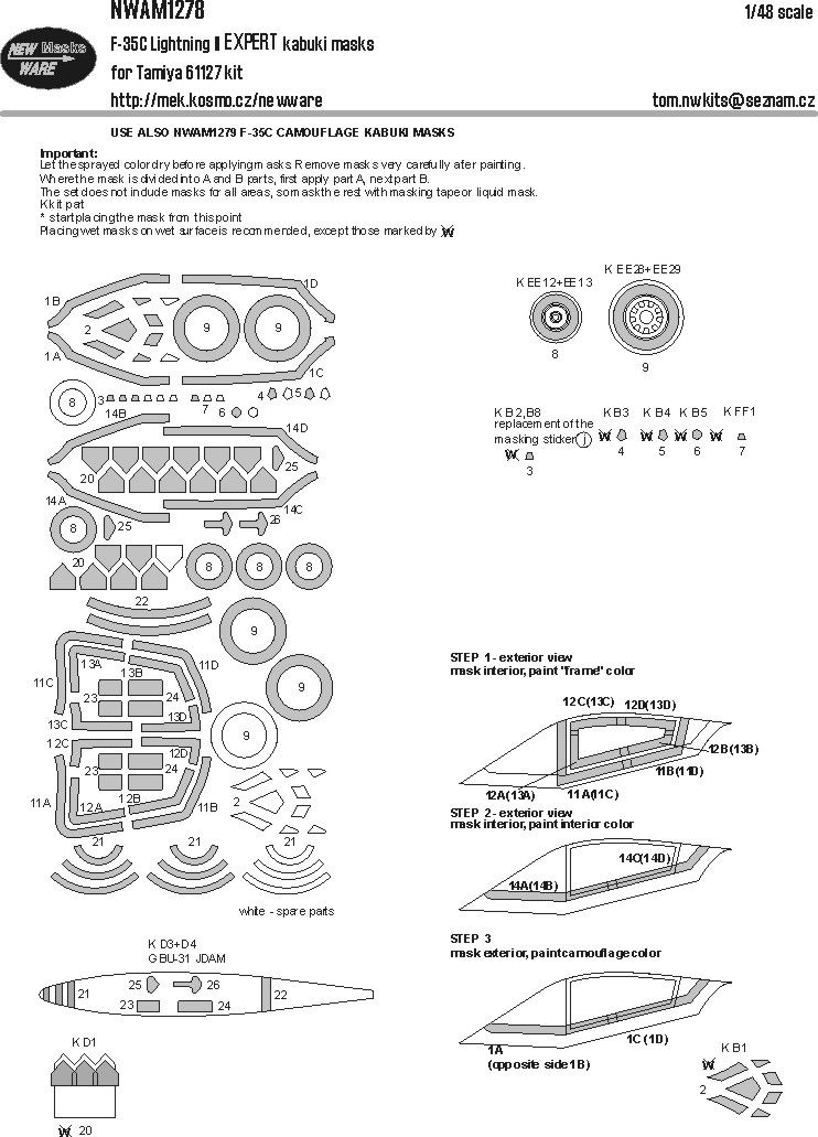 1:48 F-35B Lightning II EXPERT Kabuki Masks (For Tamiya 61127 Kit)