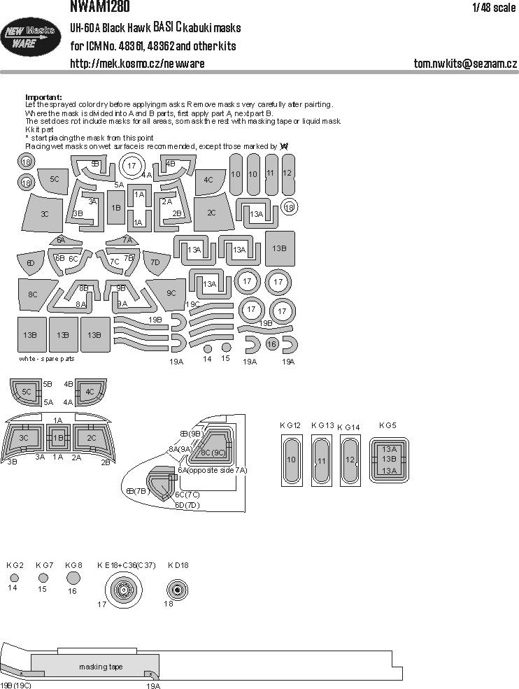 1:48 UH-60 A Black Hawk BASIC Kabuki Masks (For ICM 48361, 48362 And Other)