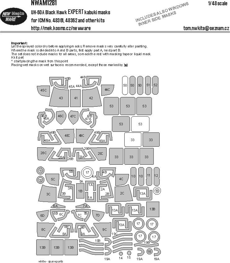 1:48 UH-60 A Black Hawk EXPERT Kabuki Masks (For ICM 48361, 48362 And Other)