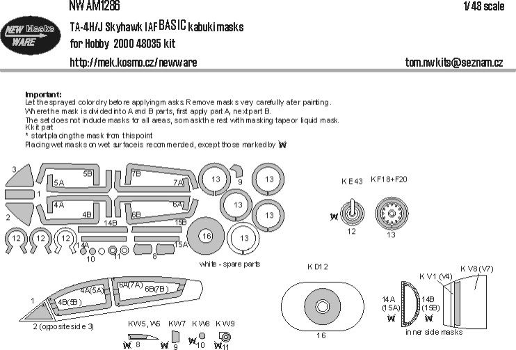 1:48 Douglas TA-4 H/J Skyhawk IAF - Basic Kabuki Masks (for Hobby 2000 Kits)