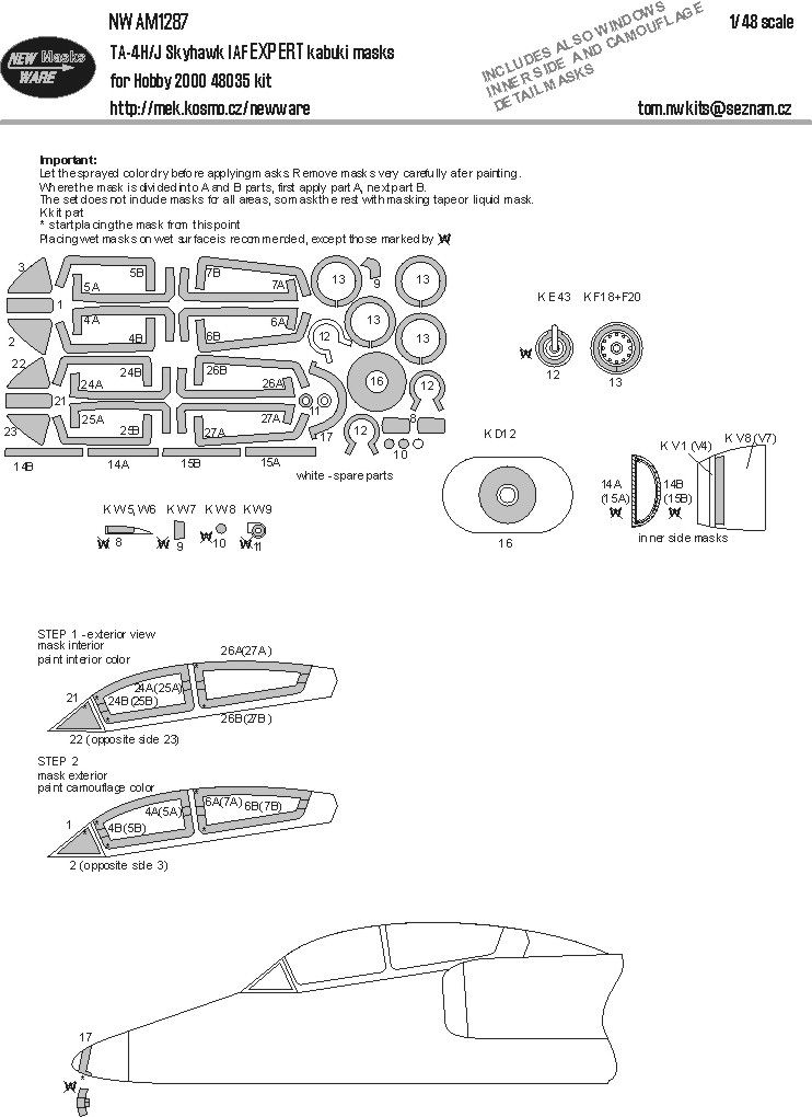 1:48 Douglas TA-4 H/J Skyhawk IAF - Expert Kabuki Masks (for Hobby 2000 Kits)