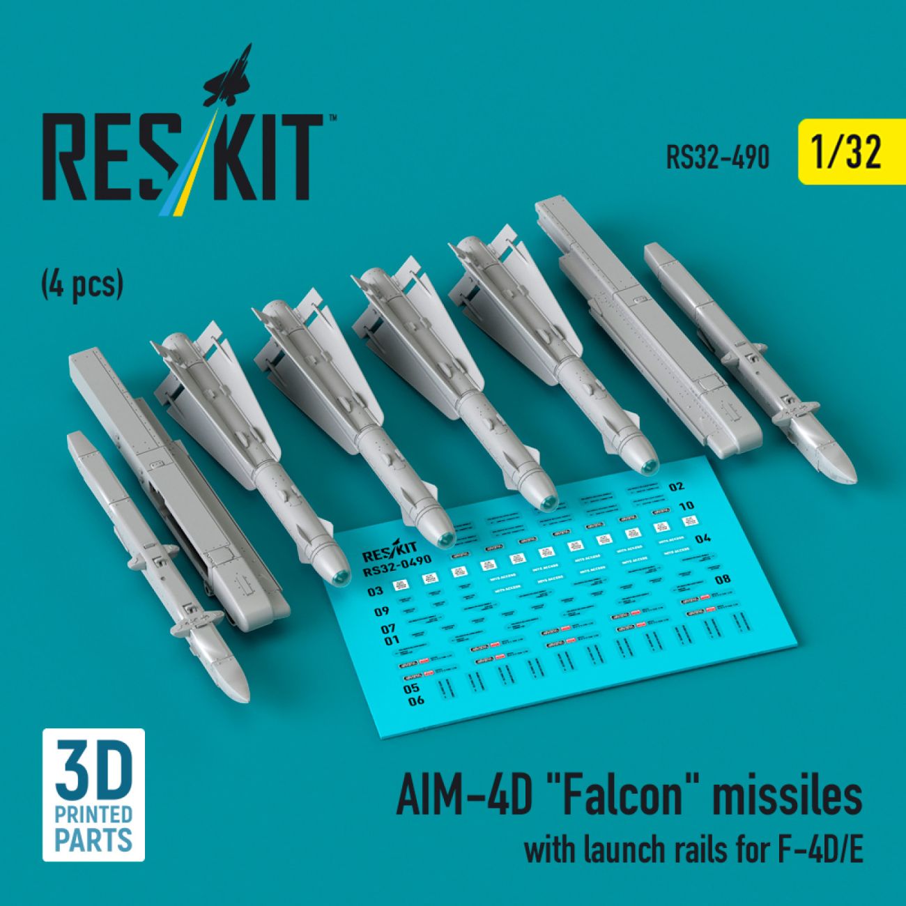1:32 AIM-4D Falcon missiles with launch rails for F-4D/E (4 pcs)
