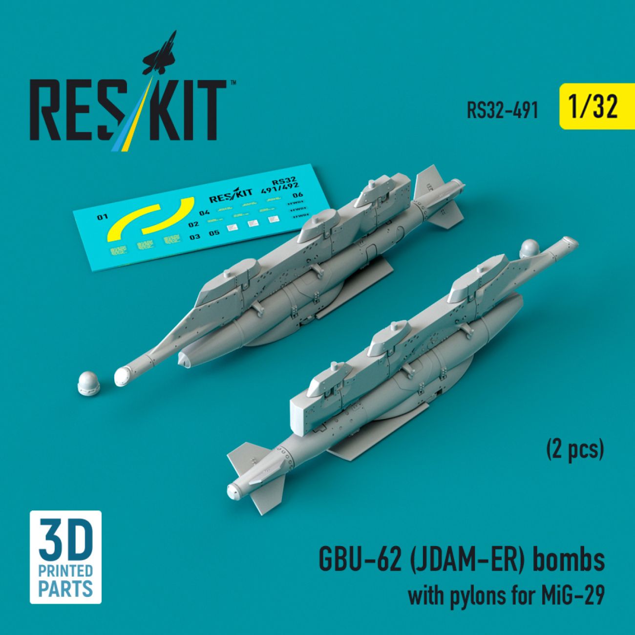 1:32 GBU-62 (JDAM-ER) bombs with pylons for MiG-29 (2 pcs)