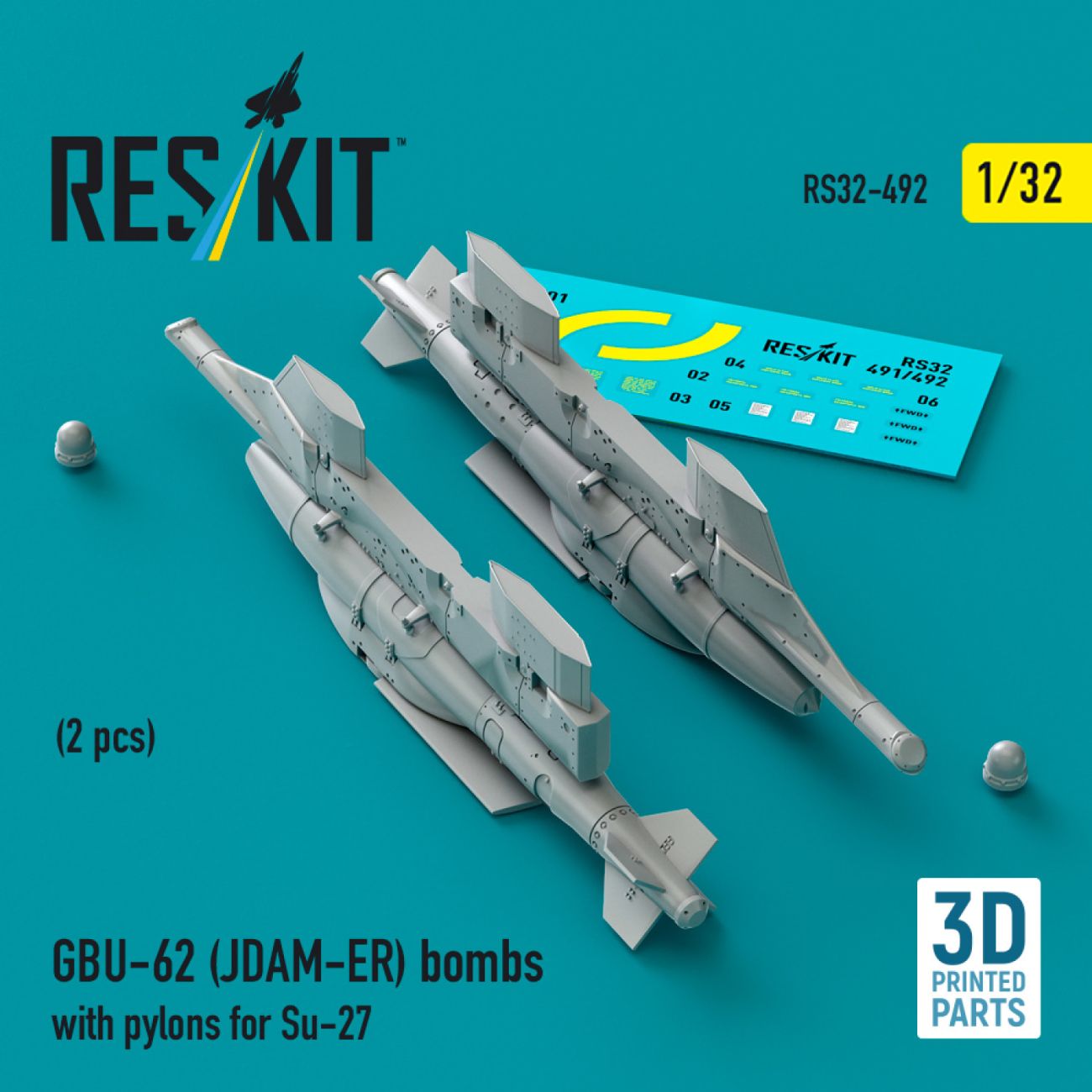 1:32 GBU-62 (JDAM-ER) bombs with pylons for Su-27 (2 pcs)