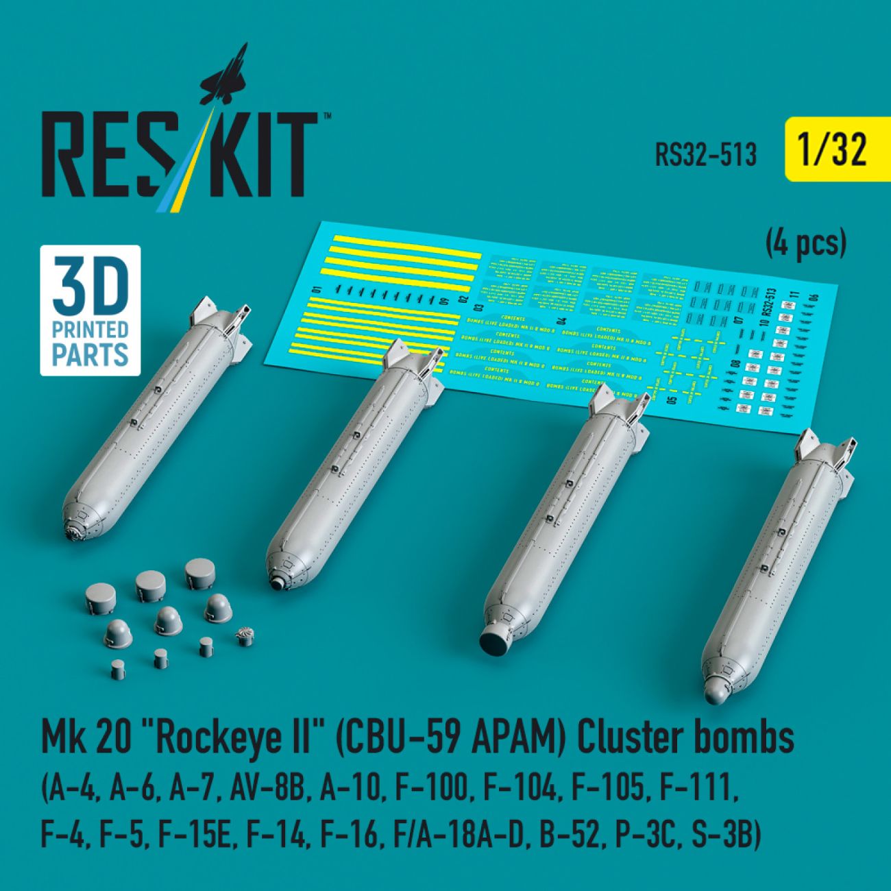 1:32 Mk 20 Rockeye II (CBU-59 APAM) Cluster bombs (4 pcs)