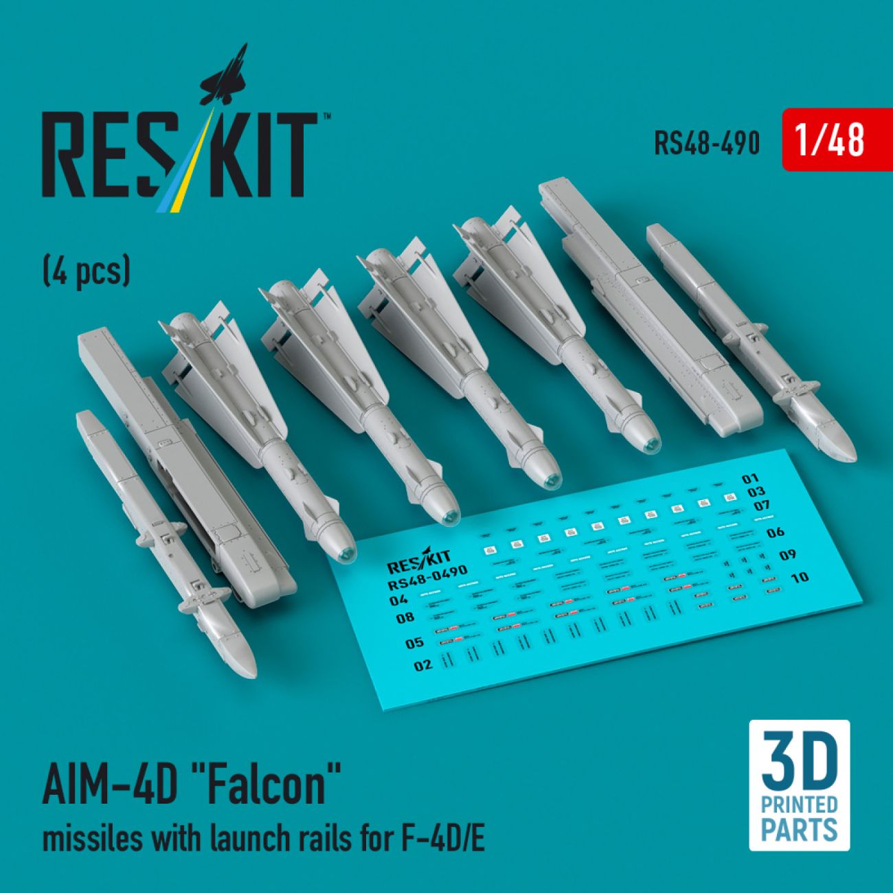 1:48 AIM-4D Falcon missiles with launch rails for F-4D/E (4 pcs)