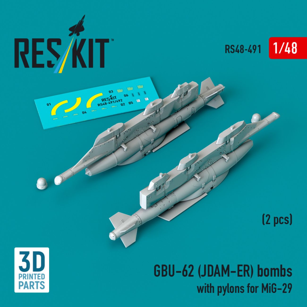 1:48 GBU-62 (JDAM-ER) bombs with pylons for MiG-29 Fulcrum (2 pcs)