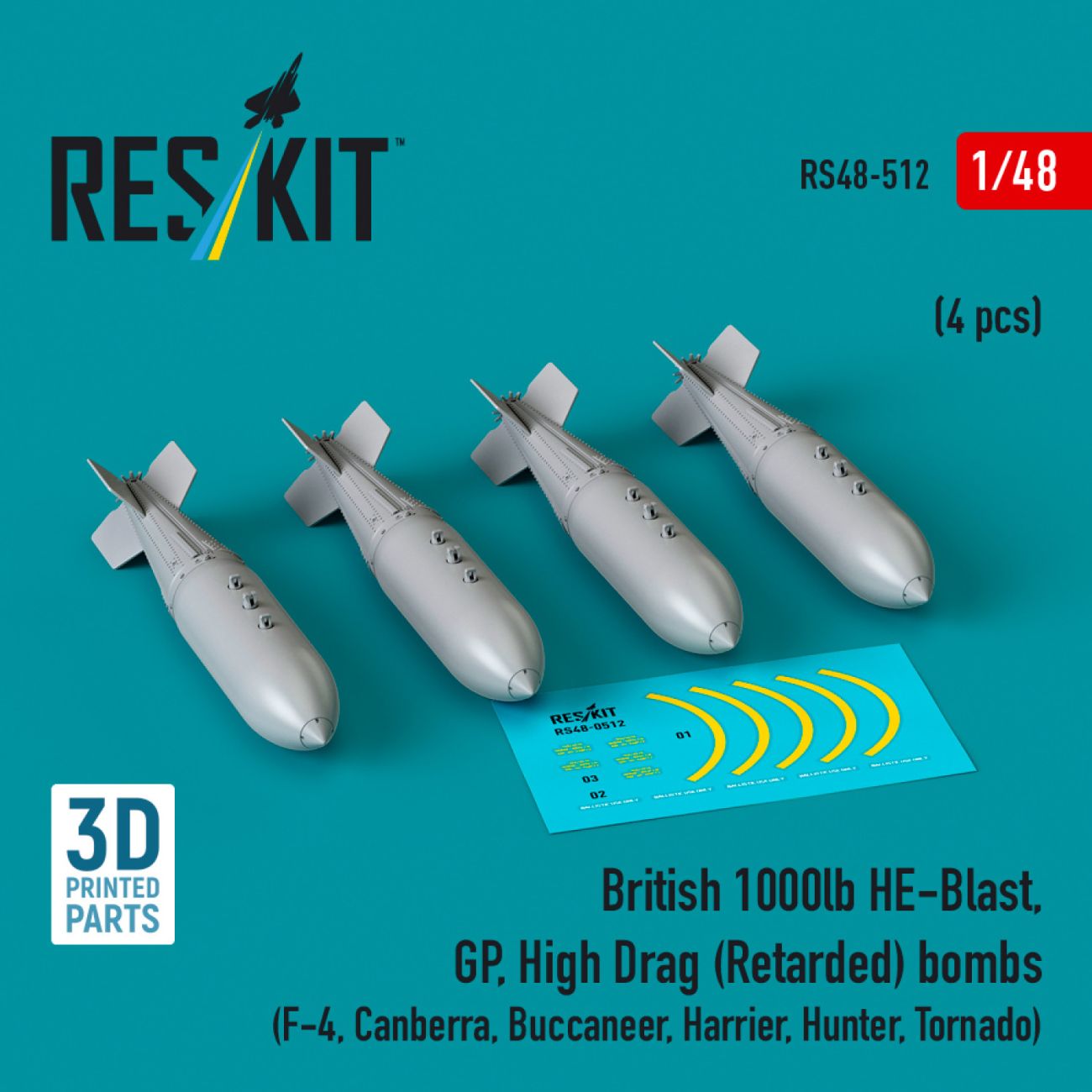 1:48 British 1000lb HE-Blast, GP, High Drag (Retarded) bombs (4 pcs)