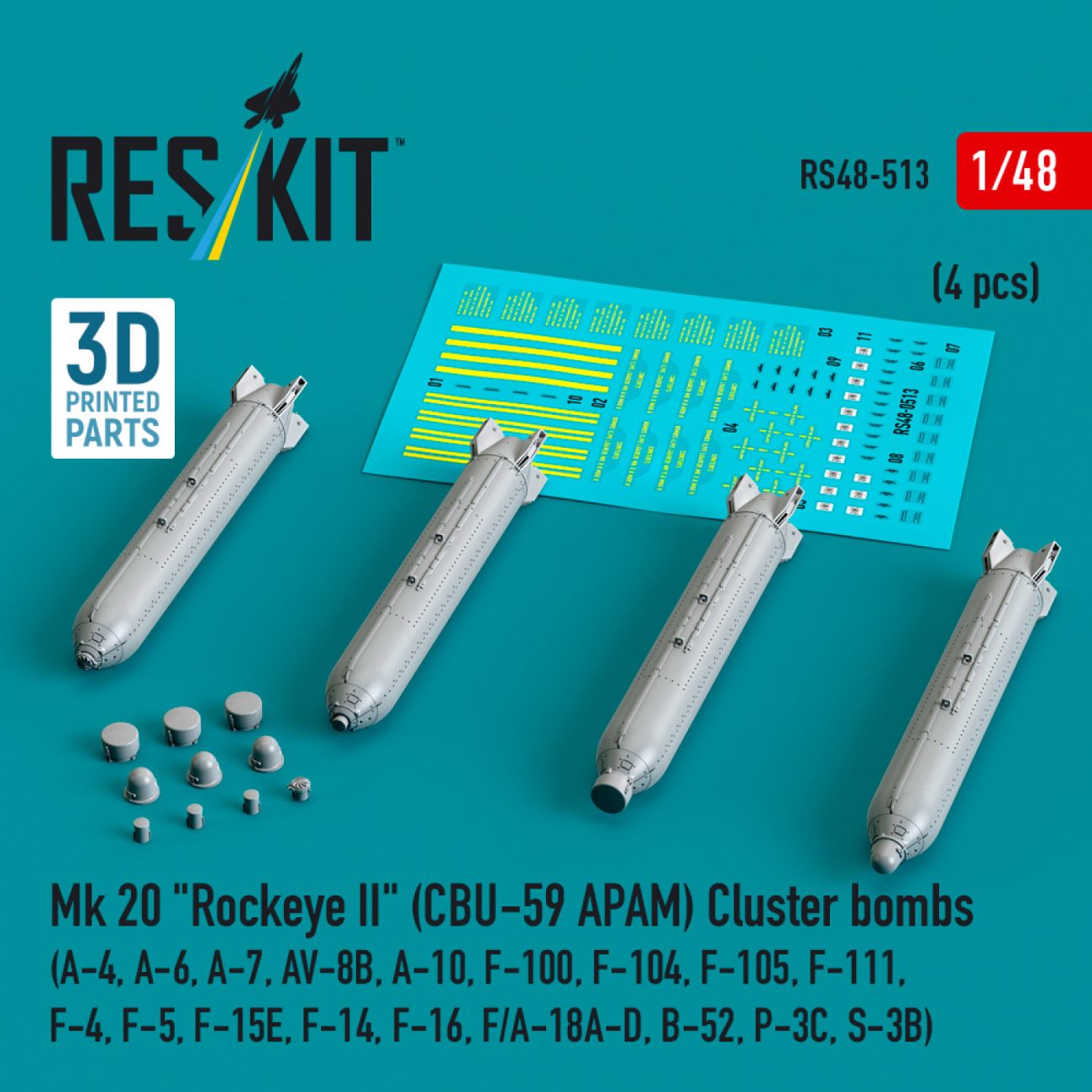 1:48 Mk 20 Rockeye II (CBU-59 APAM) Cluster bombs (4 pcs)