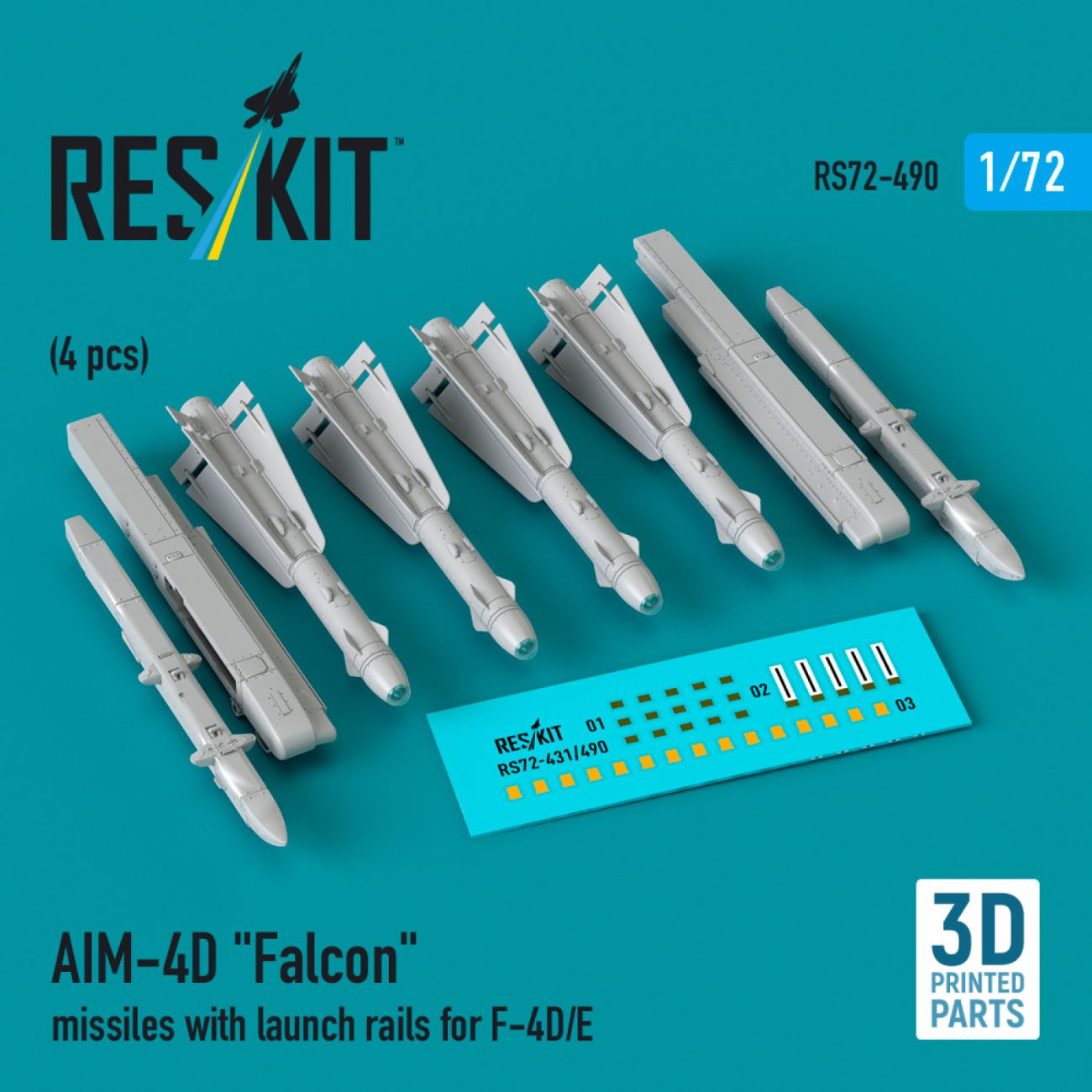 1:72 AIM-4D Falcon missiles with launch rails for F-4D/E (4 pcs)