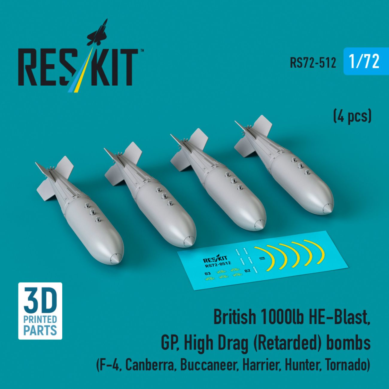 1:72 British 1000lb HE-Blast, GP, High Drag (Retarded) bombs (4 pcs)