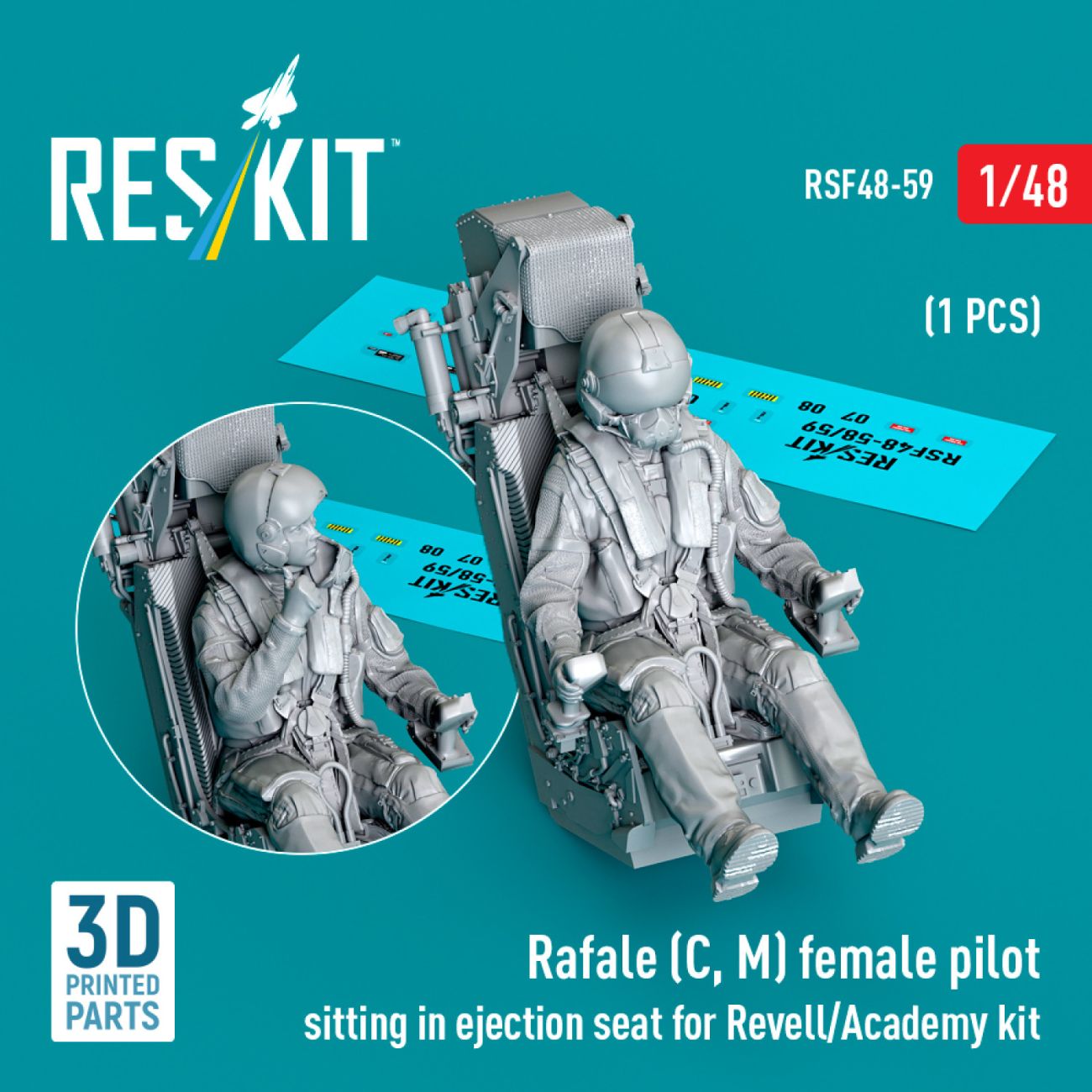 1:48 Rafale (C, M) female pilot sitting in ejection seat for Revell/Academy kit (1 pcs)