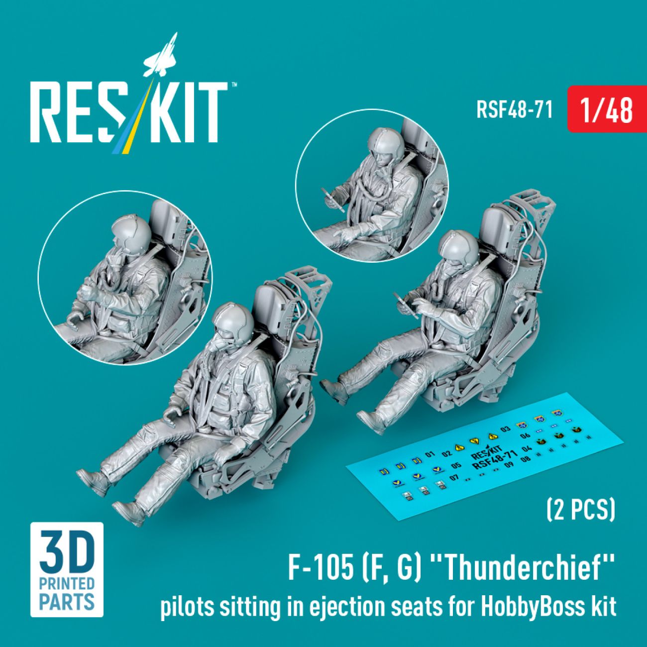 1:48 F-105 (F, G) Thunderchief pilots sitting in ejection seats for HobbyBoss kit (2 pcs)