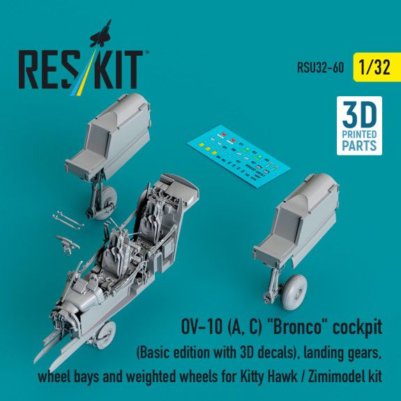 1:32 OV-10 (A,C) Bronco cockpit (Basic edition with 3D decals), landing gears, wheel bays and weighted wheels for Kitty Hawk / Zimimodel kit