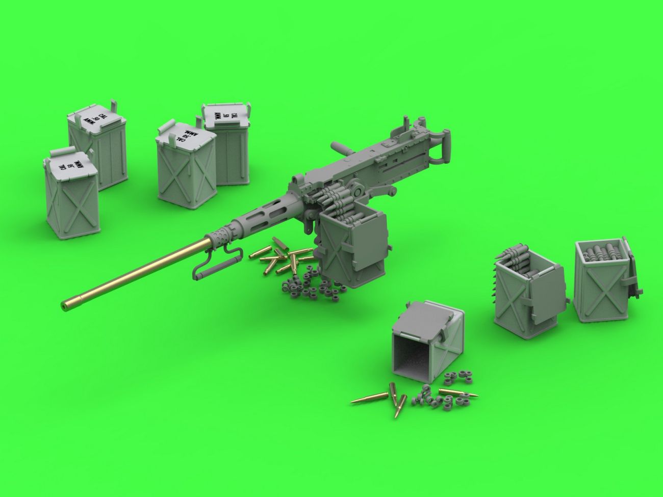 1:35 Early WWII Version - D69820 Cradle And 50 Round Ammo Can Browning M2HB .50 Cal On Tank Mount