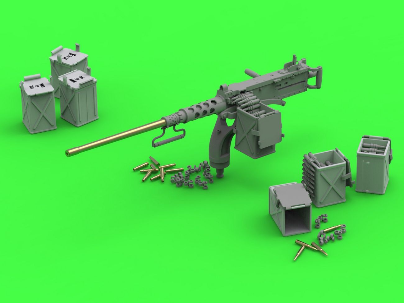 1:35 Browning M2HB .50 Cal For M10 Tank Destroyer D70627 Cradle and 50 Round Ammo Can