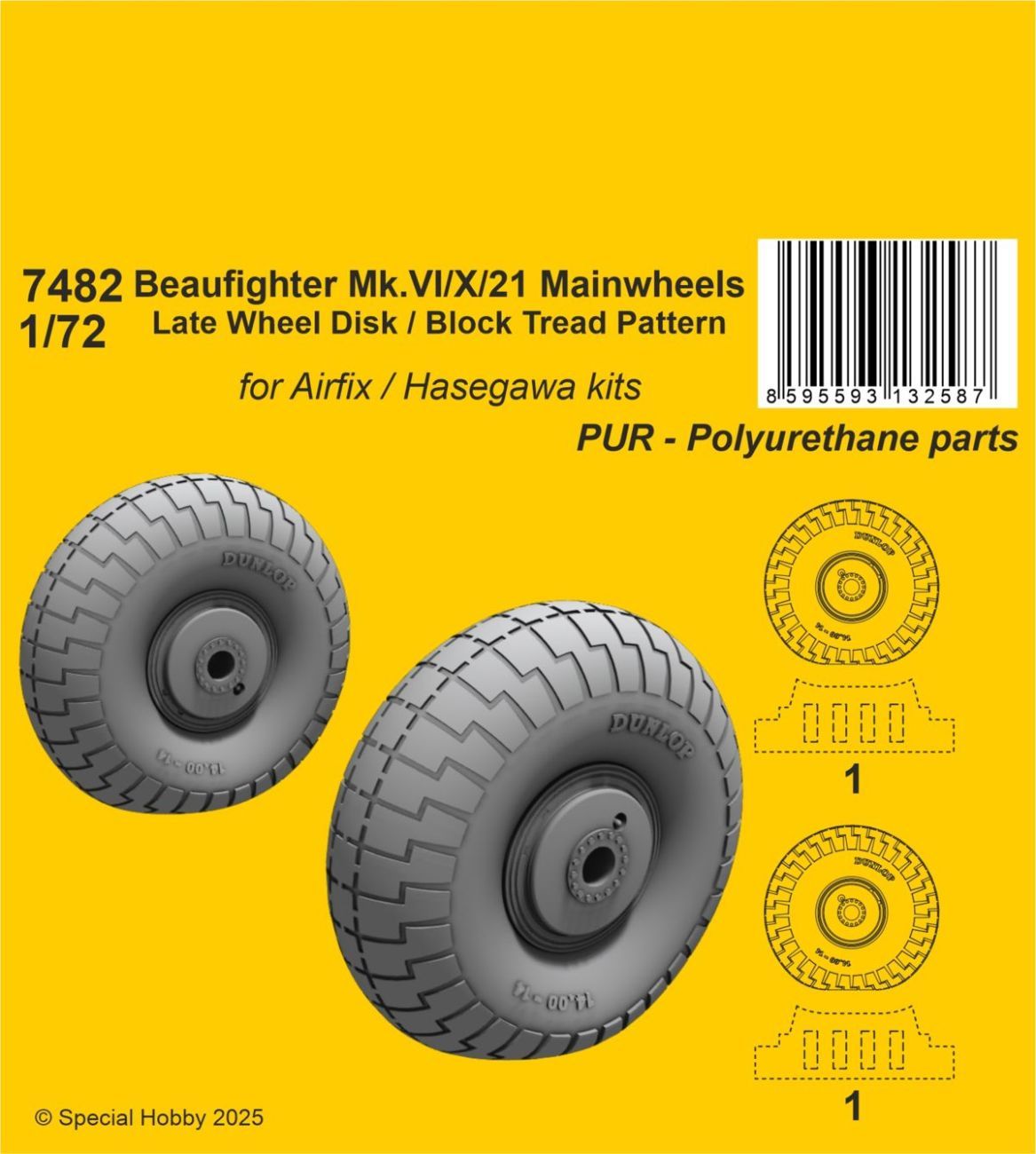 1:72 Beaufighter Mk.VI/X/21 Mainwheels - Late Wheel Disk / Block Tread Pattern