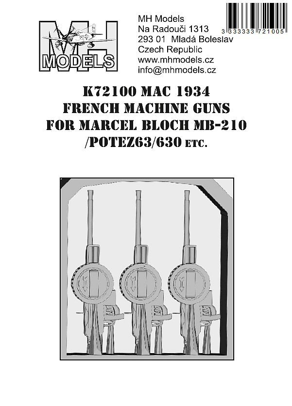 1:72 MAC 1934 French machine guns for MB-210,Potez 63/630 etc