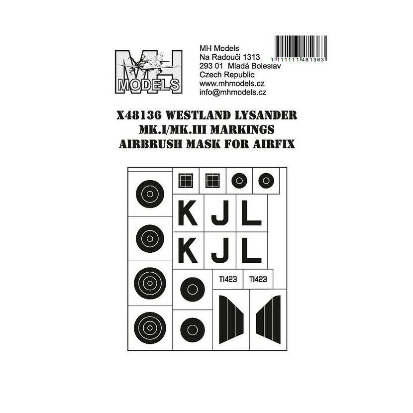 1:48 Westland Lysander Mk.I/Mk.III Markings airbrush mask /AFX