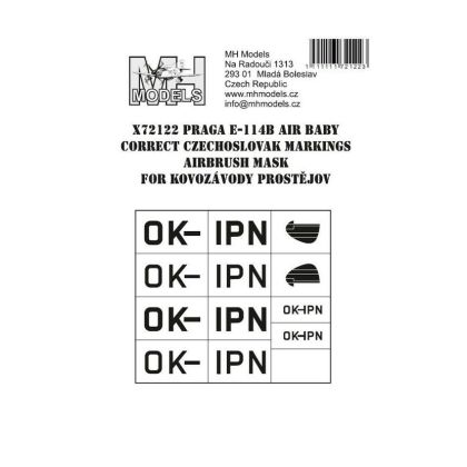 1:72 Praga E-114B Air Baby correct Czechoslovak markings airbrush mask /KVP