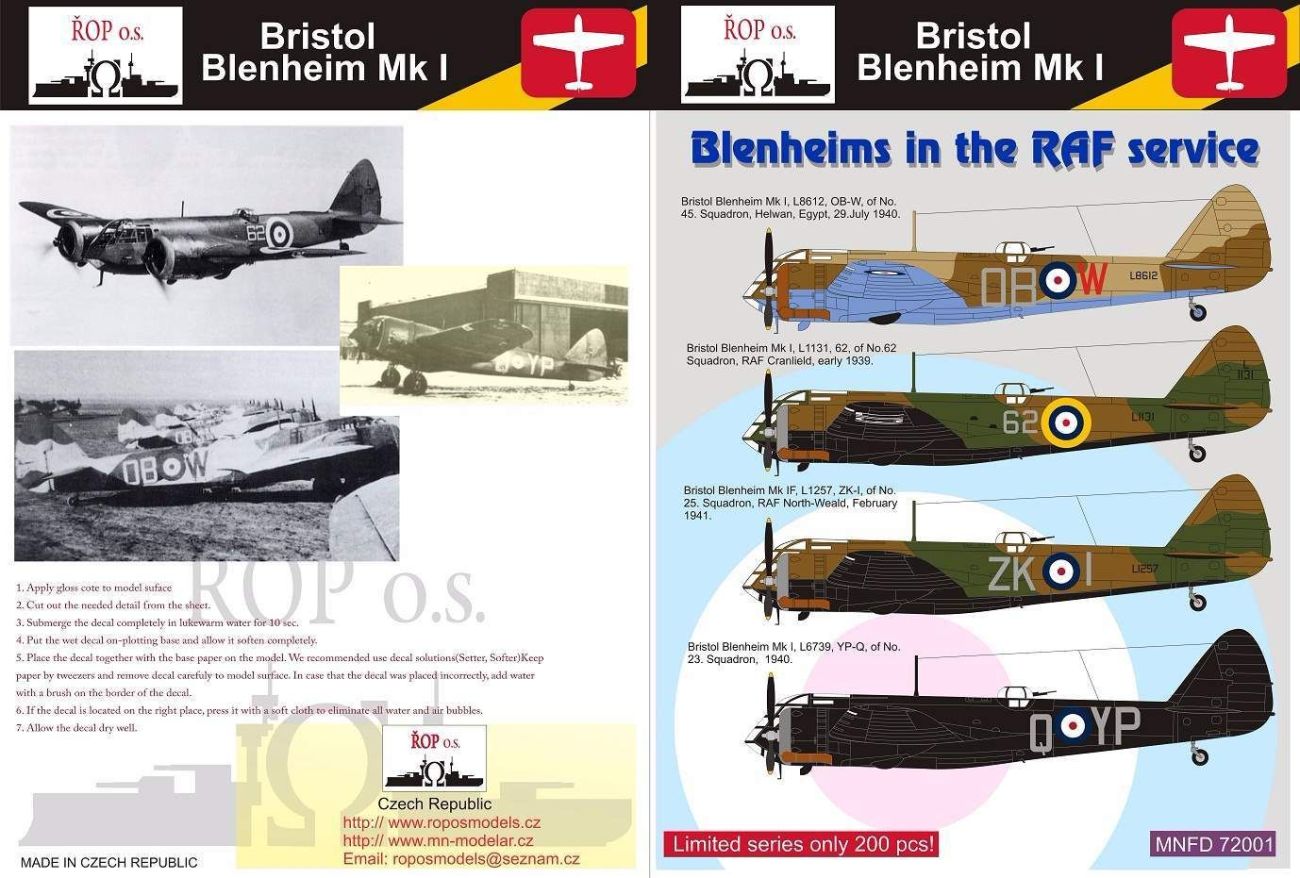 1:72 Bristol Blenheim Mk I - Blenheims in the RAF service