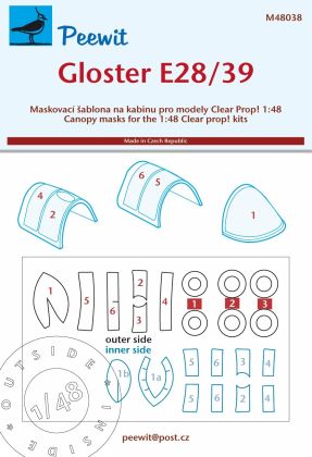 1:48 Gloster E28/39 Pioneer wheels and canopy frame paint masks (inside and outside)