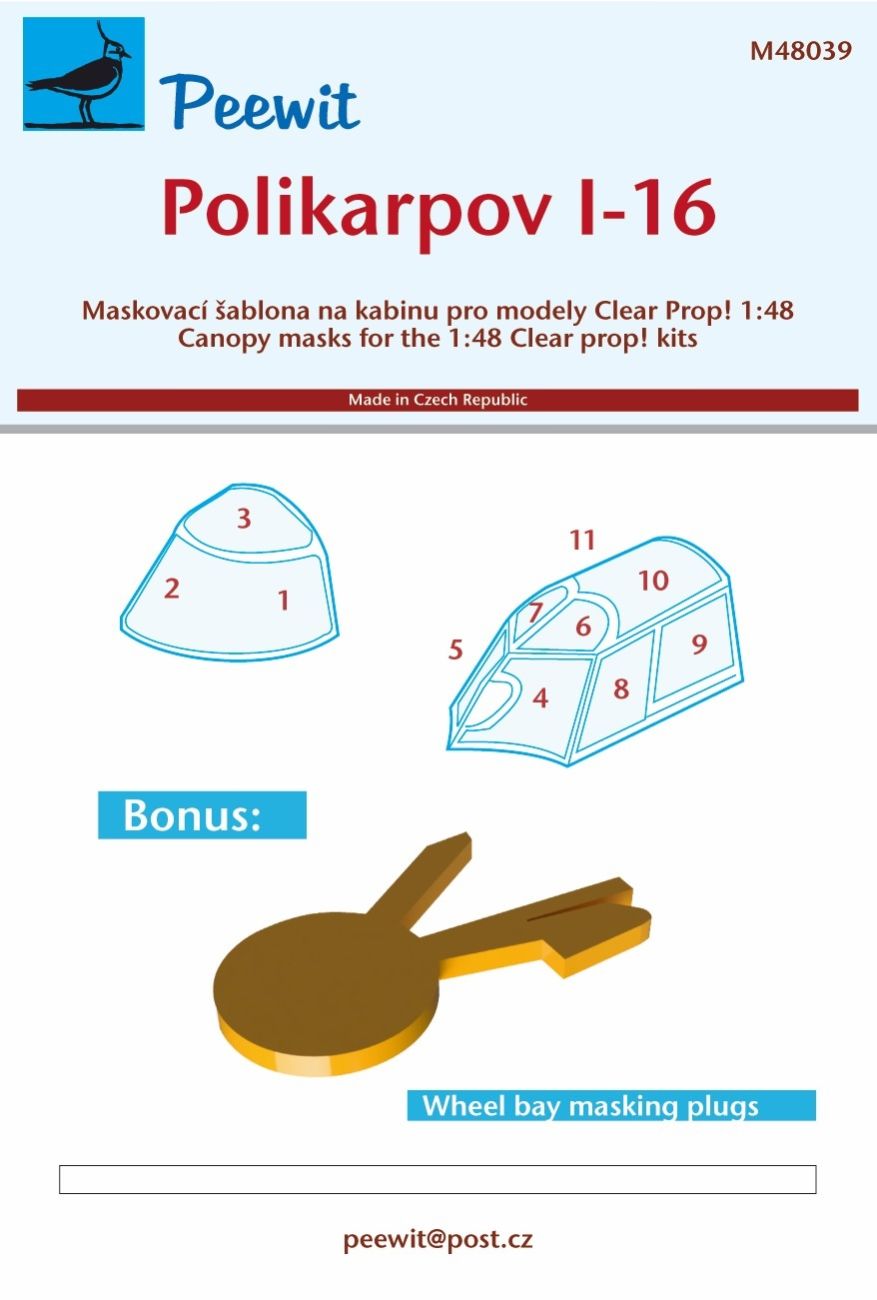1:48 Polikarpov I-16 wheels and canopy frame paint masks AND wheel bay masking plugs