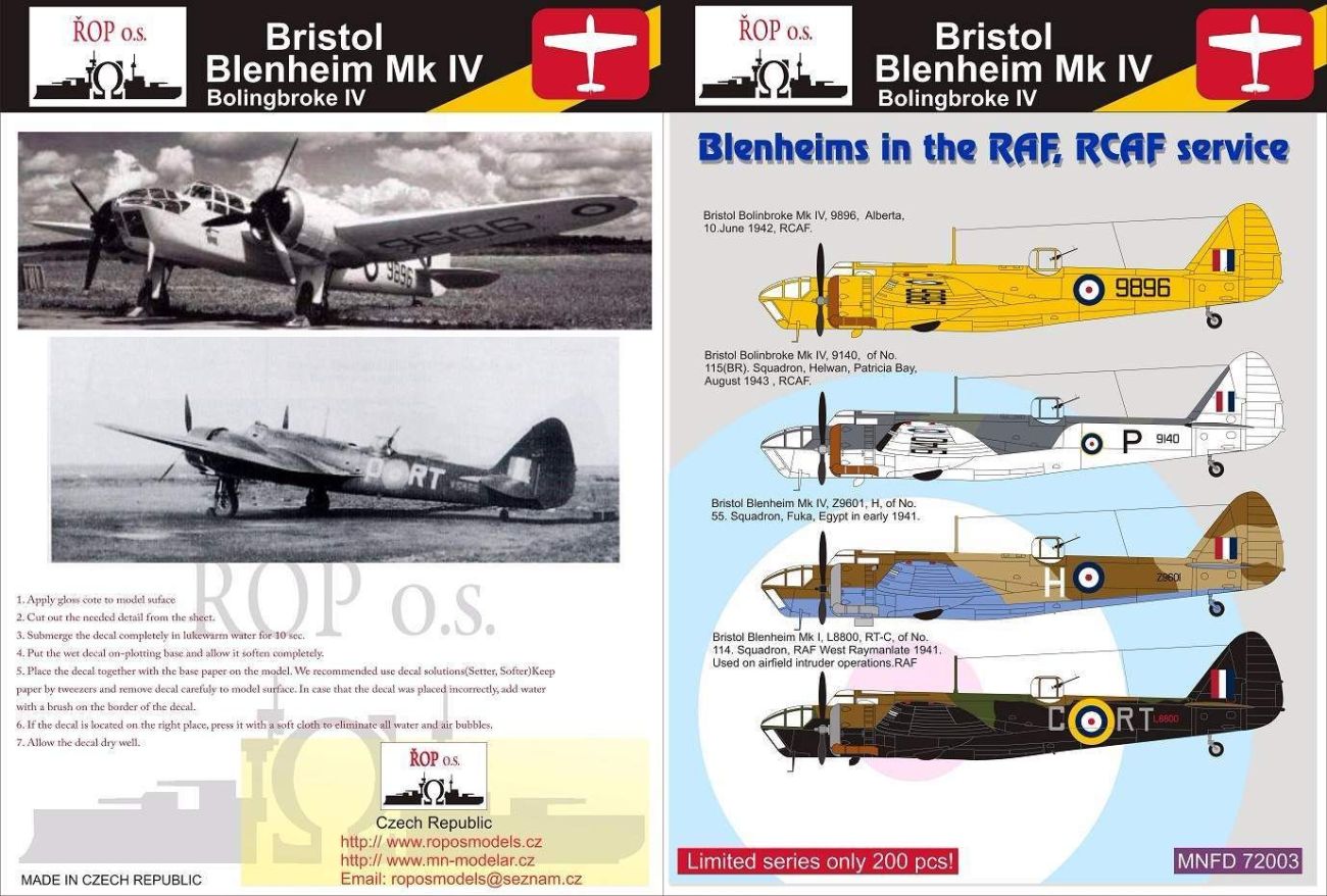 1:72 Bristol Blenheim Mk IV - Blenheims in the RAF, RCAF servive