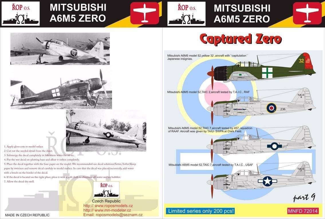 1:72 Mitsubishi A6M5 Zero Model 52 - Captured Zero