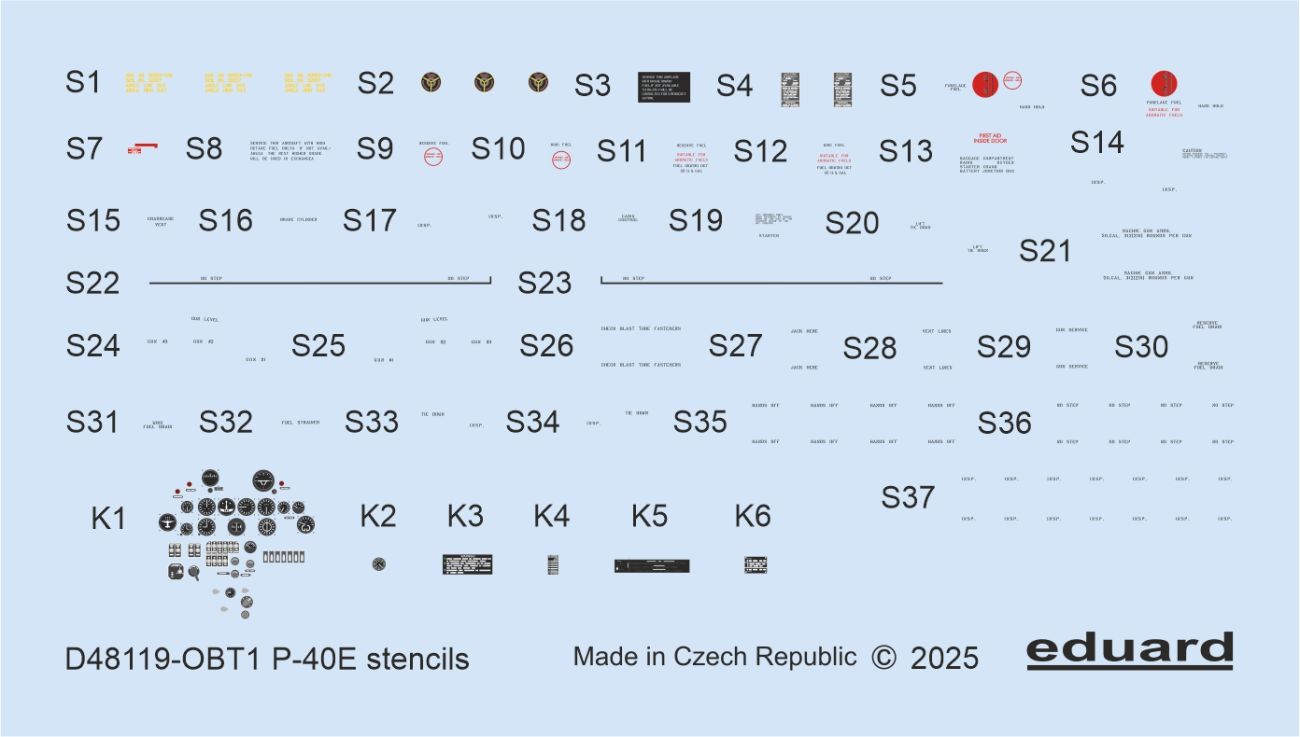 1:48 Curtiss P-40E Warhawk stencils
