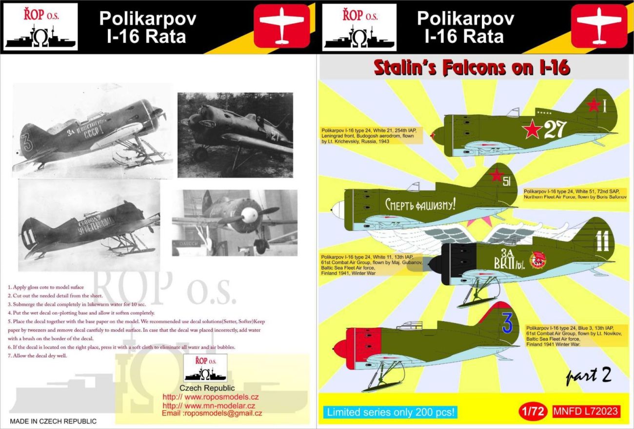 1:72 Polikarpov I-16 Rata - Stalin's Falcons on I-16