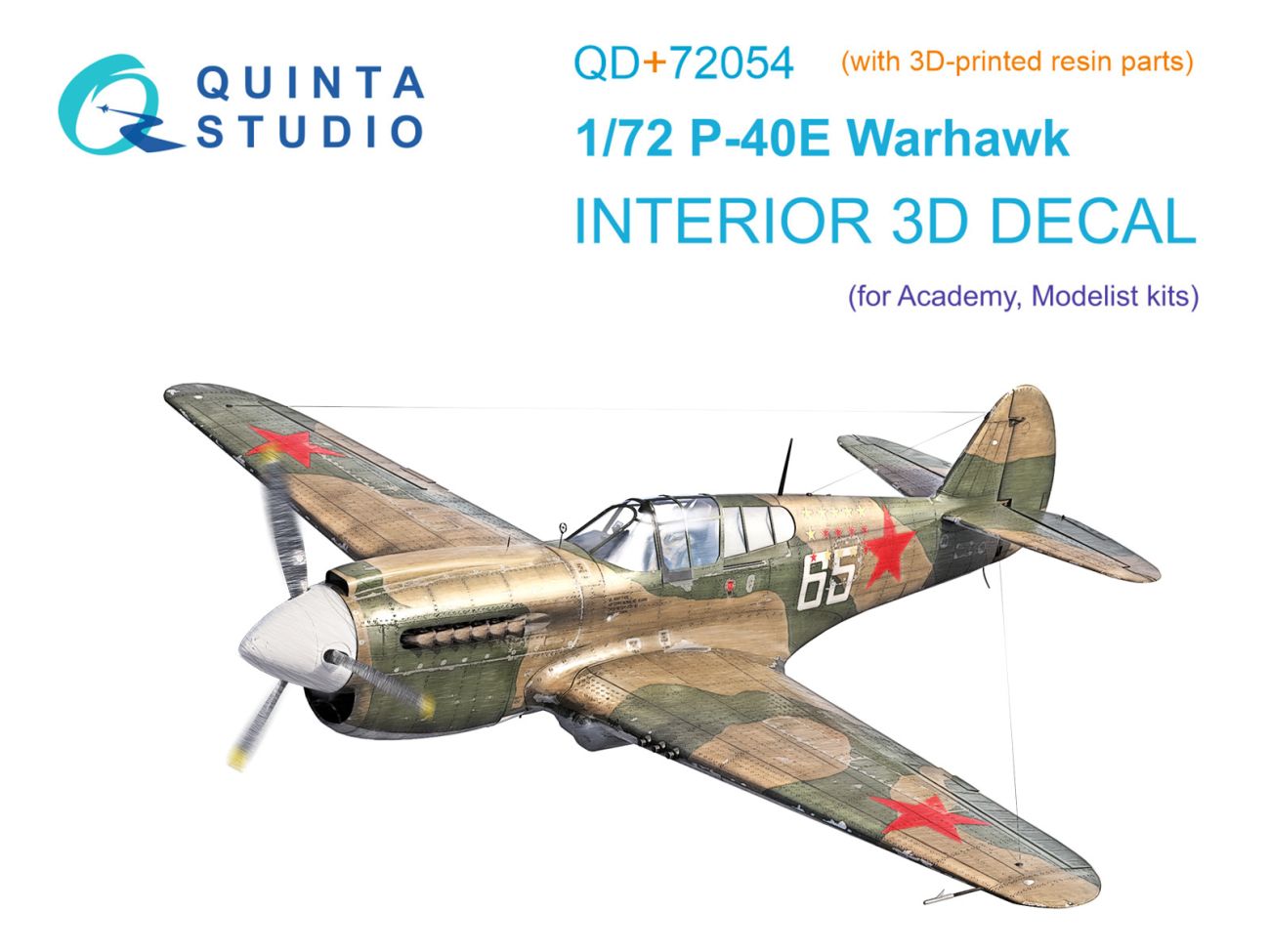 1:72 P-40E Warhawk 3D-Printed & coloured Interior on decal paper (Academy/Modelist) (with 3D-printed resin parts)
