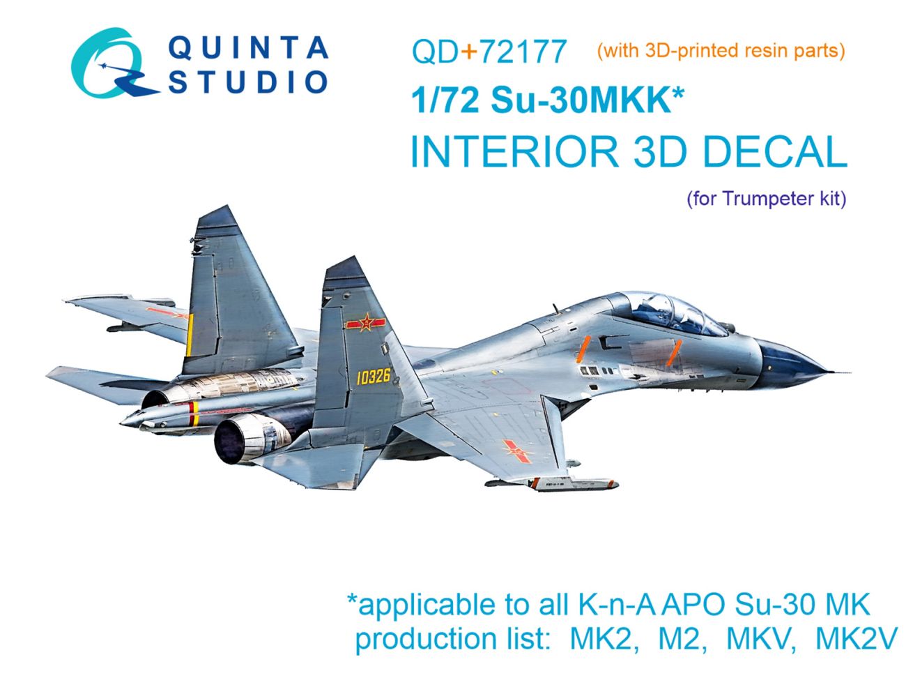 1:72 Su-30MKK 3D-Printed & coloured Interior on decal paper (Trumpeter) (with 3D-printed resin part)
