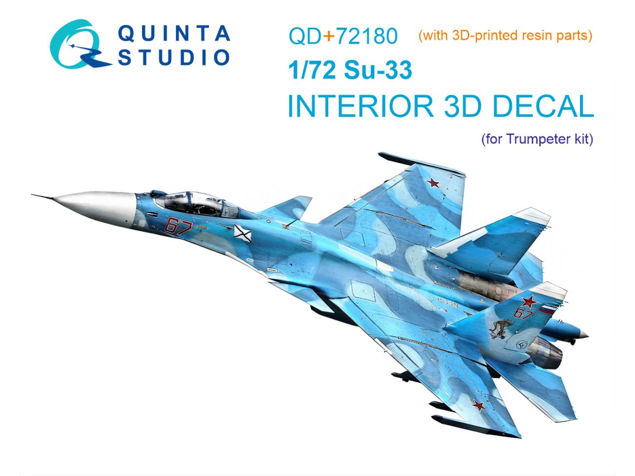 1:72 Su-33 3D-Printed & coloured Interior on decal paper (Trumpeter) (with 3D-printed resin part)